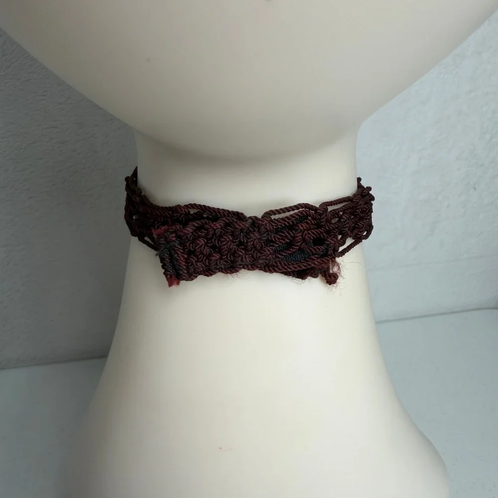 Vtg Y2K Necklace Choker Glass Beaded Macrame Boho Blue Brown Bundle Lot of 2